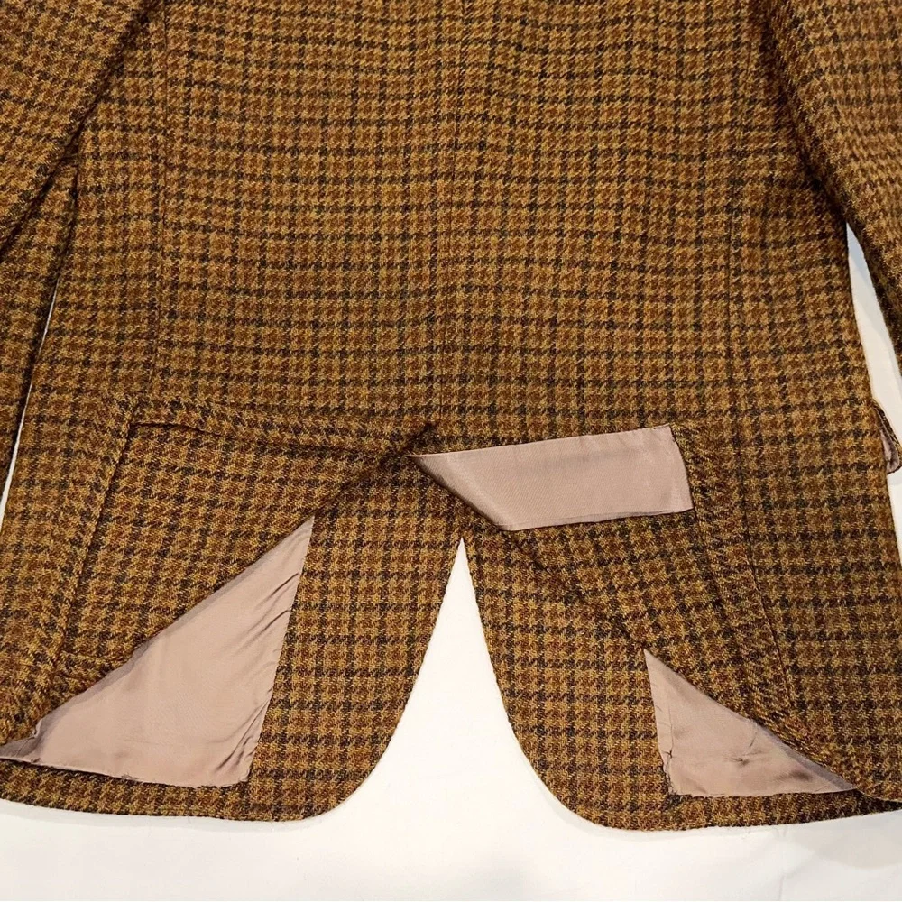 Vtg 70s Tweed Blazer Great Britain Luxury Brown Wool Houndstooth Sport Coat 41L